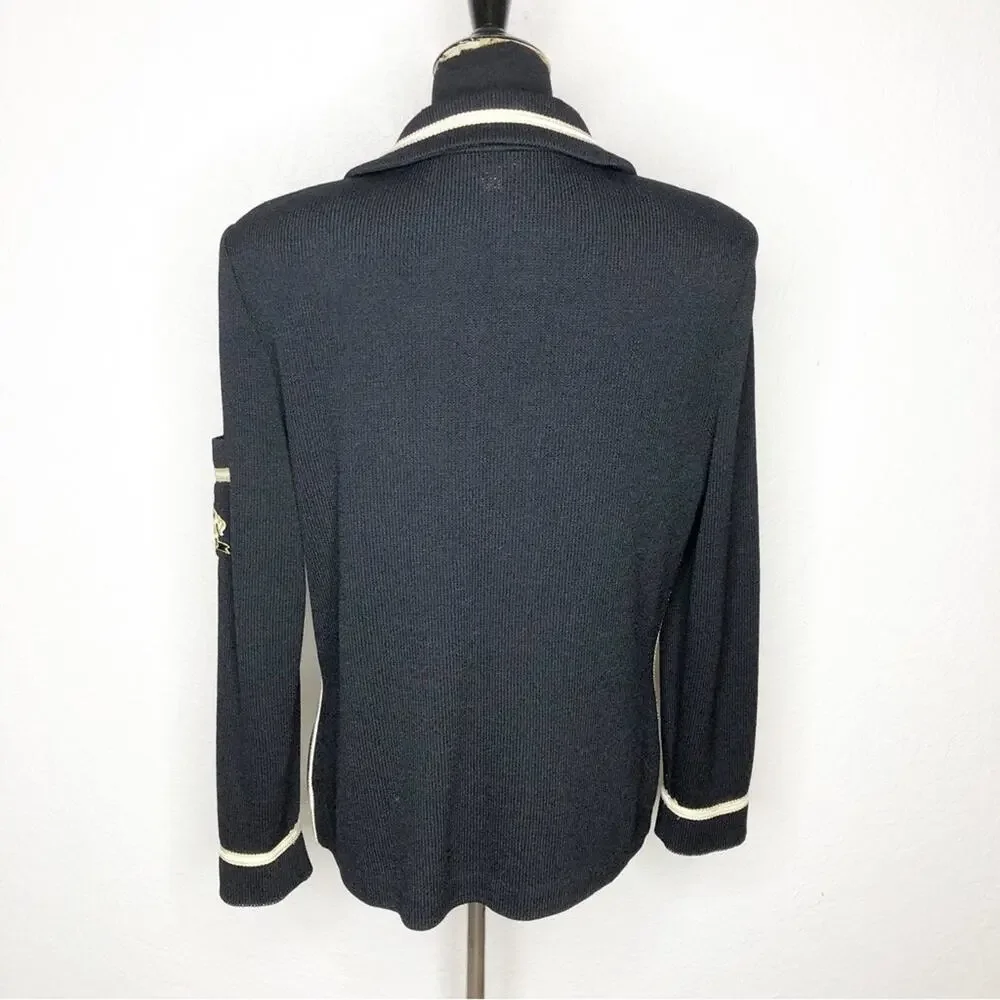 St John Collection black with white gold trim santana knit zip front jacket 10
